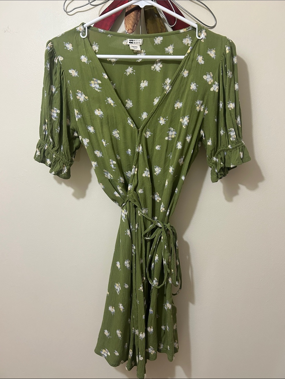 Billabong Olive Green Floral Midi Wrap Dress